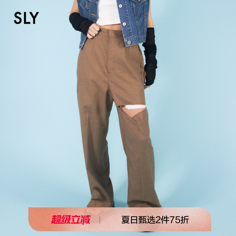 高腰sly长裤休闲裤休闲裤破洞