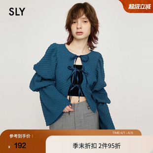 030HSY80 1030 甜美蝴蝶结提花前后两穿针织开衫 SLY