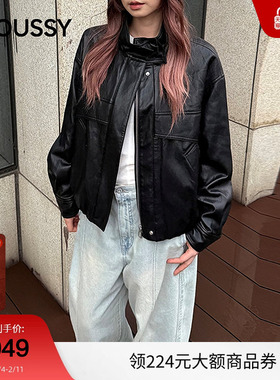 moussy 秋季新品潮酷时尚简约拉链皮衣外套女IAC-
