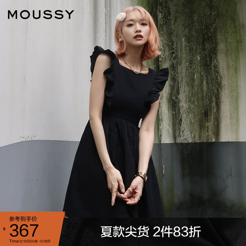 moussy奥莱  打揽褶皱短款小飞袖甜美连衣裙女028FSZ30-0490