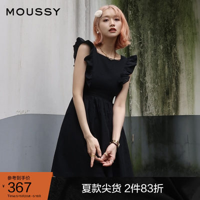 moussy奥莱  打揽褶皱短款小飞袖甜美连衣裙女028FSZ30-0490