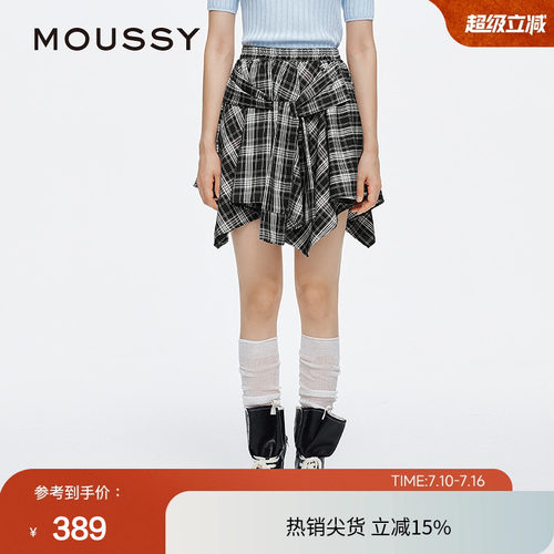 moussy 夏季假美式辣妹风假两件格纹半身裙028ISA31-4121