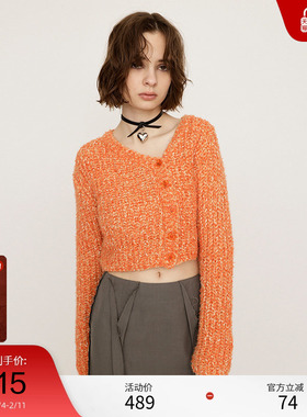 SLY 2025春季新品淑女风V领斜门襟短款针织开衫上衣030ISY70-0451