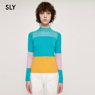 女030GSZ70 SLY 内搭针织衫 撞色半高领微透修身 0720 夏季