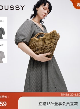 moussy 夏季法式田园风V领格纹衬衫连衣裙028ISC33-1005
