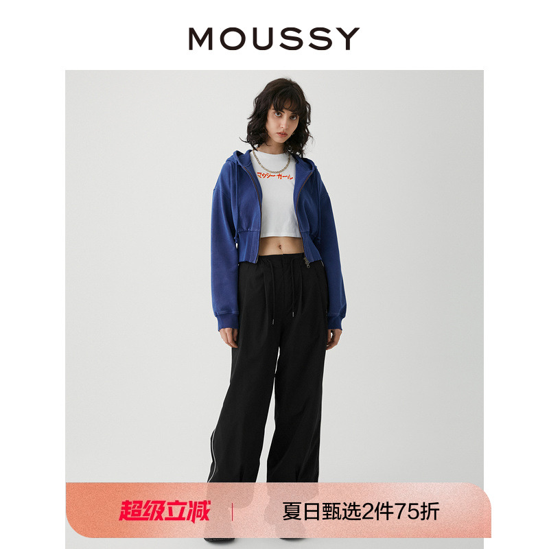 moussy中性风绳带腰工装休闲裤