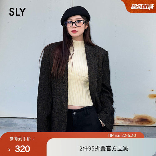 sly复古学院风大廓形西装外套