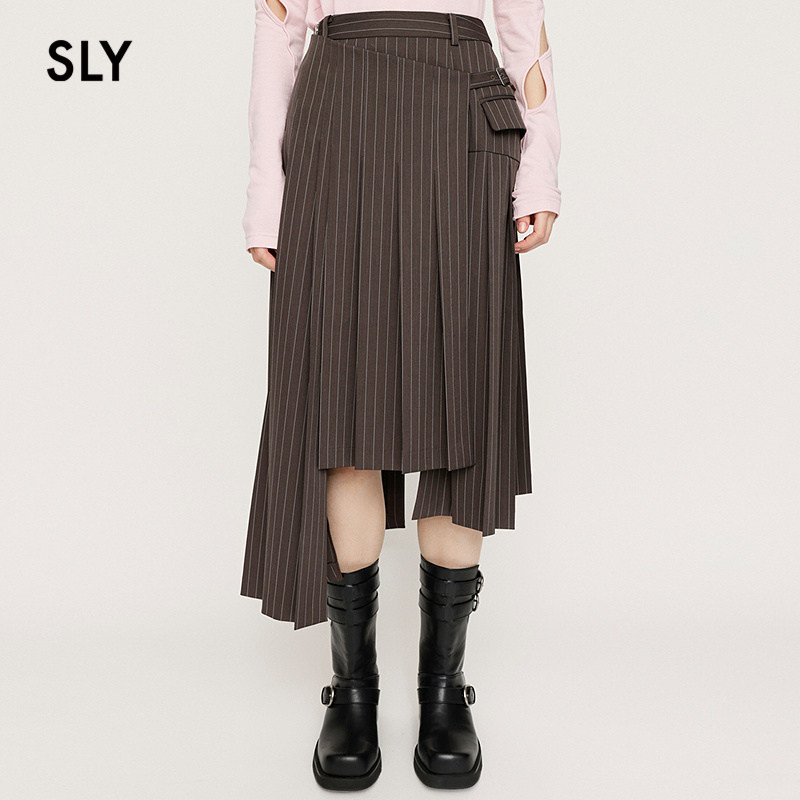 SLY 春季通勤风不规则百褶裙不对称半身裙030ISZ31-10
