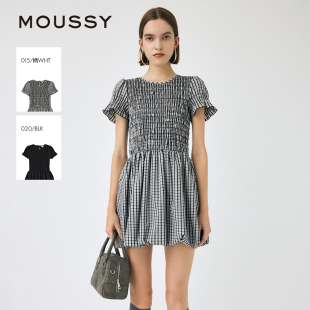 9661 moussy 2025甜美可爱荷叶边袖 口抽褶收腰短款 连衣裙010IS233