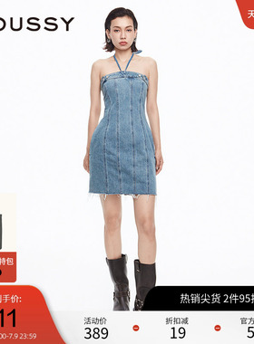 MOUSSY 春季辣妹风丹宁挂脖裹胸牛仔连衣裙010HSP11-2061
