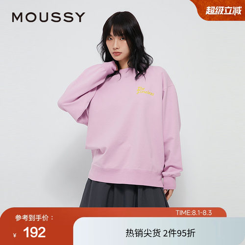 moussy 春季复古印花圆领宽松套头中性卫衣028HAA90-2921