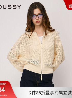 moussy 2024秋季新品复古爷爷风简约镂空针织衫外套028HAZ70-0571