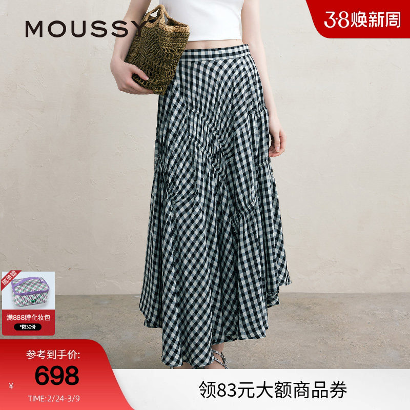 MOUSSY 夏季文艺感不规则格纹半身裙女028ISA30-3021