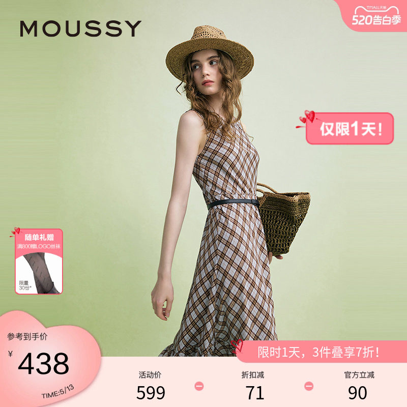 MOUSSY 夏季复古港风菱格纹无袖连衣裙女028ISA33-3