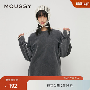 moussy 春季简约男友风做旧圆领宽松卫衣女028HAA80-2081