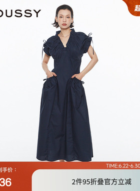 MOUSSY 夏季优雅度假风V领大口袋连衣裙女028HS930-0071