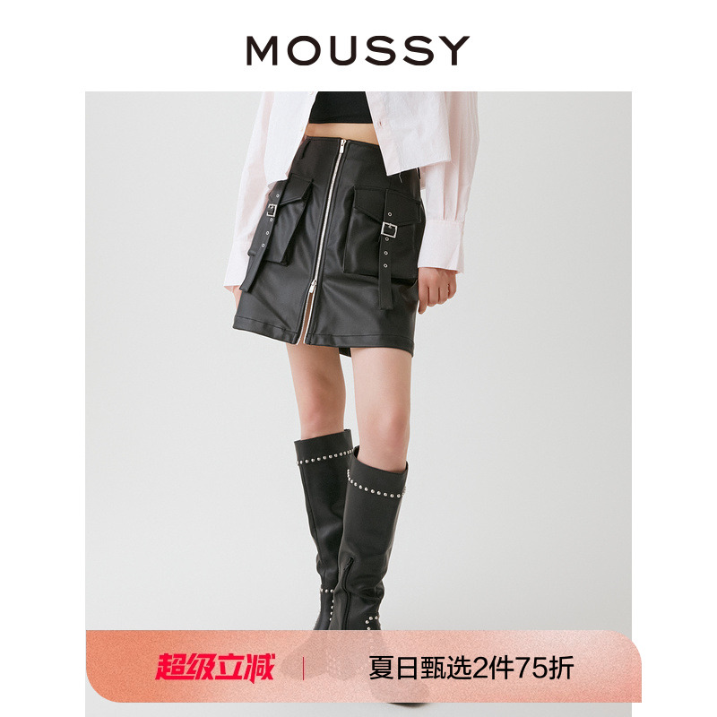 moussy朋克摇滚风金属元素短裙