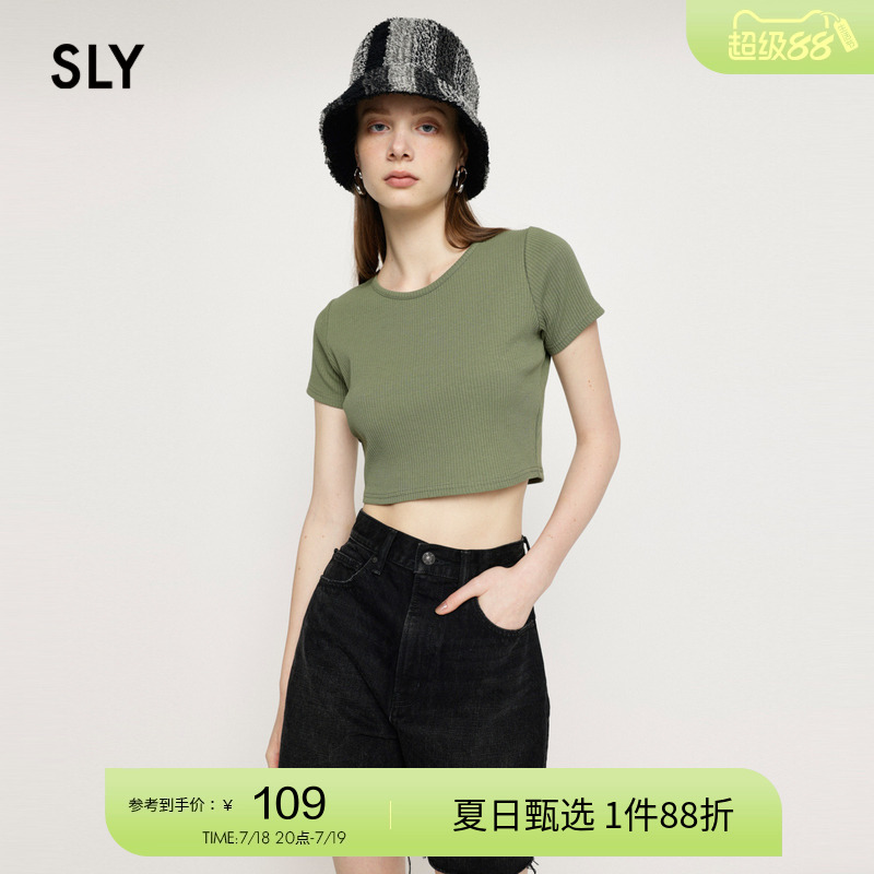 sly多巴胺修身短款简约T恤小上衣