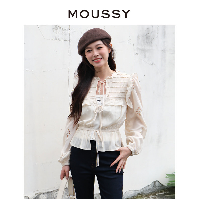 MOUSSY 春夏新品正反两穿浪漫田园风长袖衬衫女010GA63