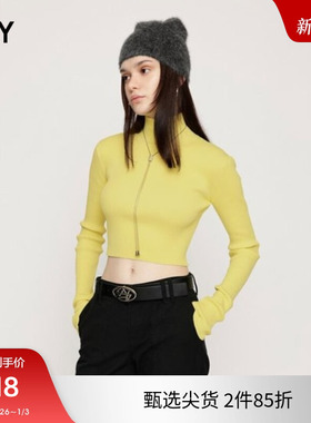 SLY 2023冬季新品基本款简约风纯色高领露脐针织衫030GAZ70-1720