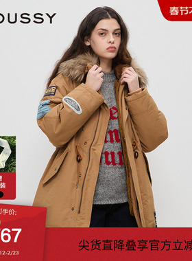 moussy冬季复古可拆卸贴布刺绣N3B连帽棉服028HA430-0171