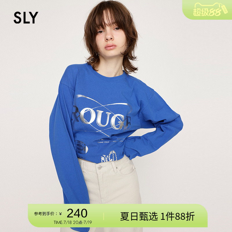 SLY设计感印花长袖纯棉圆领T恤