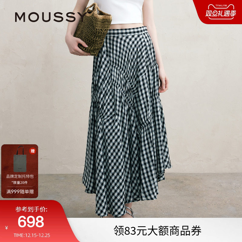 MOUSSY 夏季文艺感不规则格纹半身裙女028ISA30-3021
