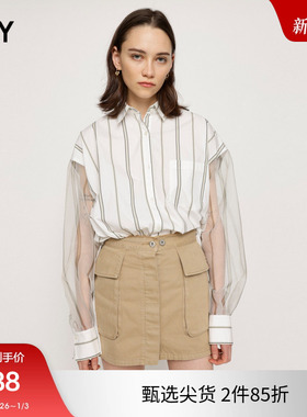 SLY 秋季新品半透明休闲条纹设计休闲长袖衬衫030GSZ30-2290