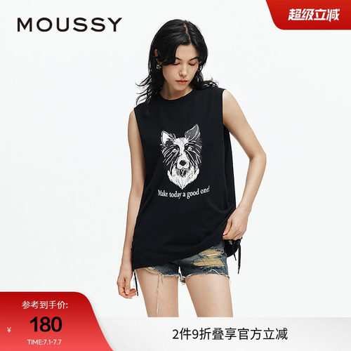 moussy 2025夏季新品美式街头狗头印花绑带无袖背心028ISA90-2861