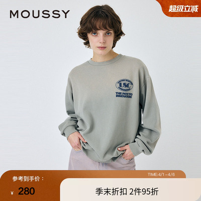 MOUSSY 春季创新之路宽松圆领做旧套头卫衣010ISL90-0871