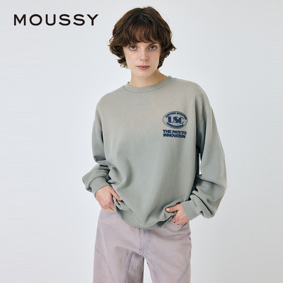 MOUSSY 春季创新之路宽松圆领做旧套头卫衣010ISL90-0871