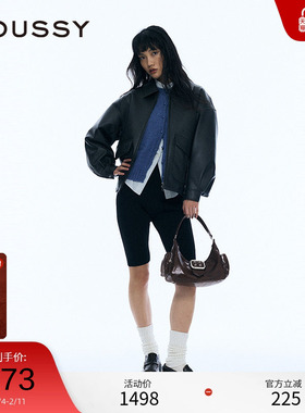 MOUSSY 春季新品美拉德色系翻领皮衣夹克外套女ISH-