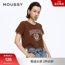 MOUSSY 春季甜酷休闲风蕾丝边印花短袖T恤028HSZ90-1511