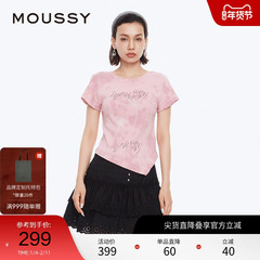 moussy 2024夏季新品美式复古辣妹晕染玫瑰短袖T恤028ISZ90-3061