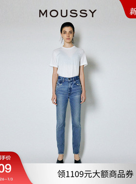 MOUSSY 复古休闲风水洗磨损设计铅笔牛仔裤女010GAA12-2700