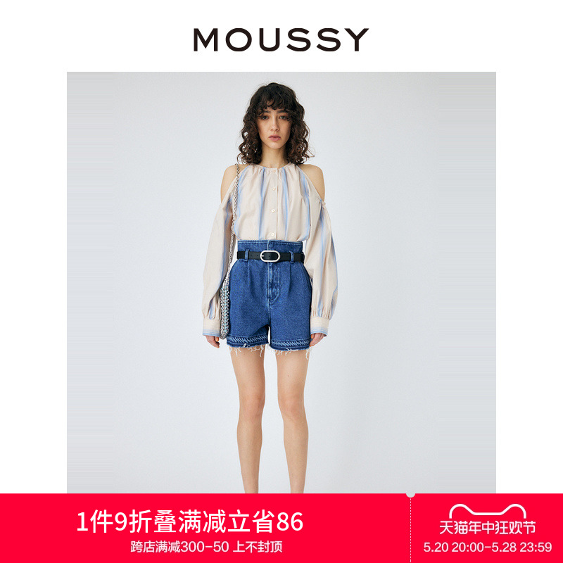 MOUSSY 2023夏季高腰附腰带甜美休闲牛仔裤短裤010GS211-0460