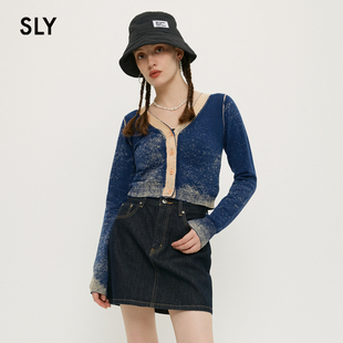 女030GAA70 SLY 晕染风休闲通勤风V领针织开衫 新品 5820 2023冬季