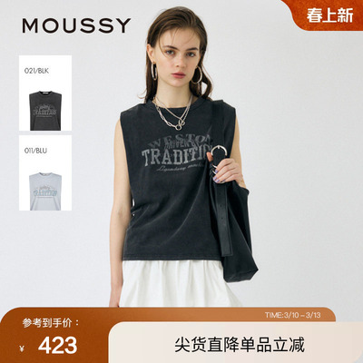 moussy 夏季街头做旧印花坎肩背心无袖T恤010IS290-8671