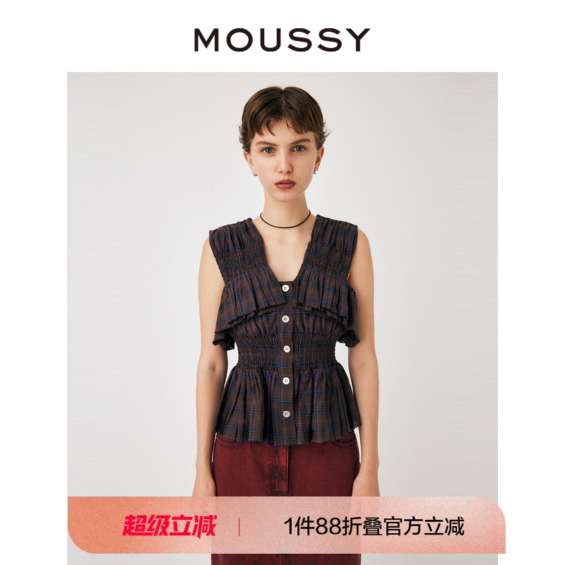 moussy浪漫田园荷叶边小上衣
