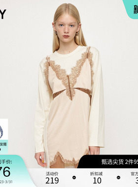 SLY 春季拼接蕾丝镂空垂感T恤连衣裙女038GAZ83-4080