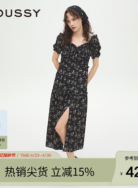 moussy 春季法式少女方领泡泡袖碎花连衣裙028ISA33-3301