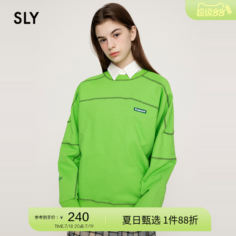 SLY美式复古明线撞色圆领卫衣