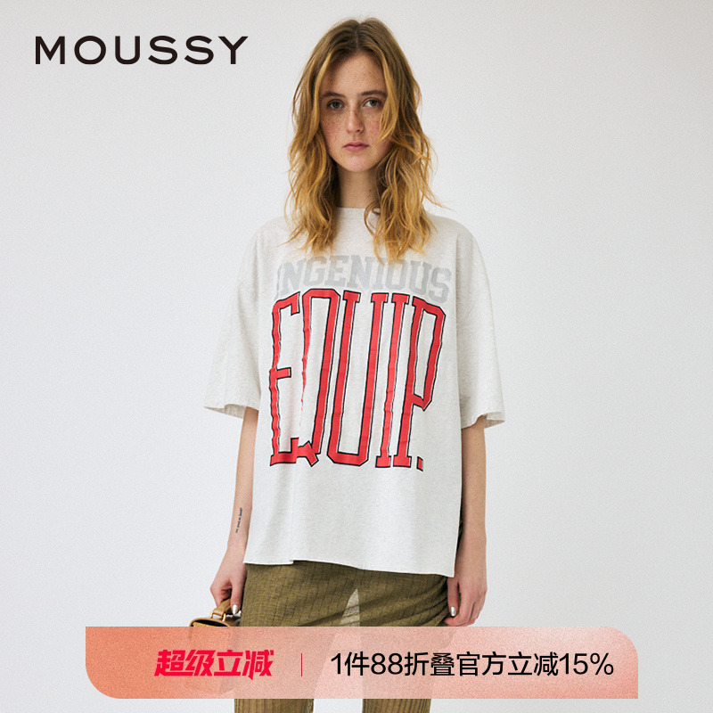 moussy美式学院风字母短袖T恤