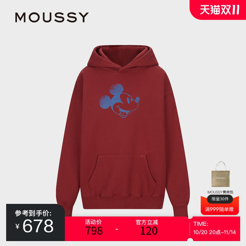 MOUSSY 2025春季新品迪士尼联名新年米奇连帽卫衣女010ISY90-3481