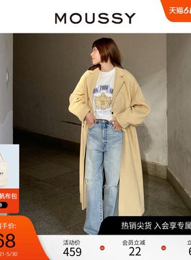 MOUSSY 春季简约风廓形长款格纹毛呢大衣女C28GA230-0020