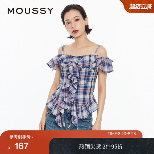 MOUSSY复古日系格纹吊带衬衫