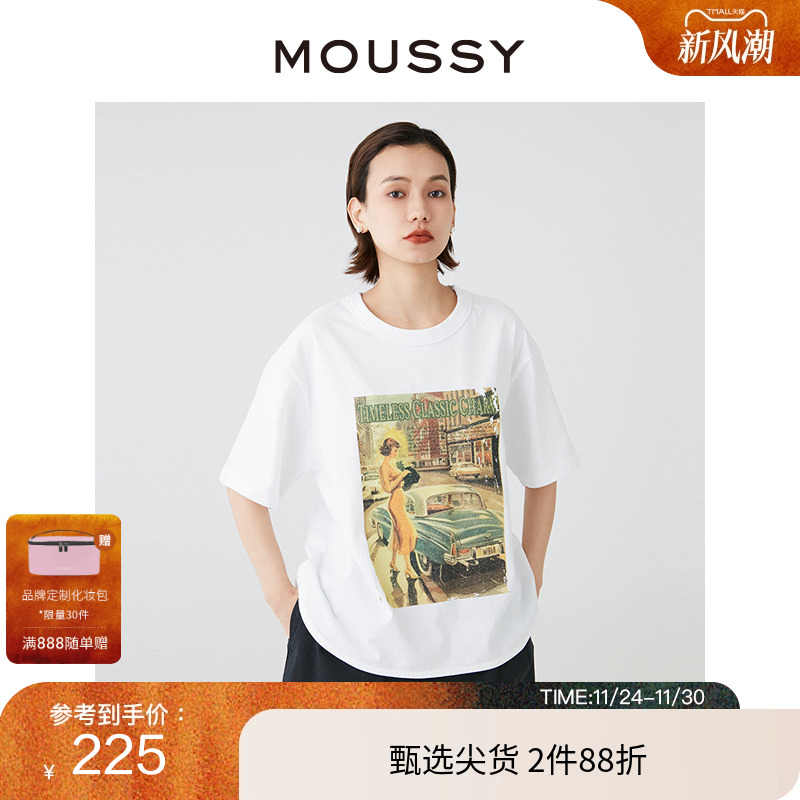 MOUSSY美式复古海报印花短袖T恤