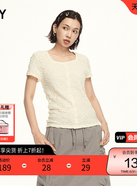 SLY 春季优雅通勤肌理感方领多色短袖衬衫039HSN80-0411