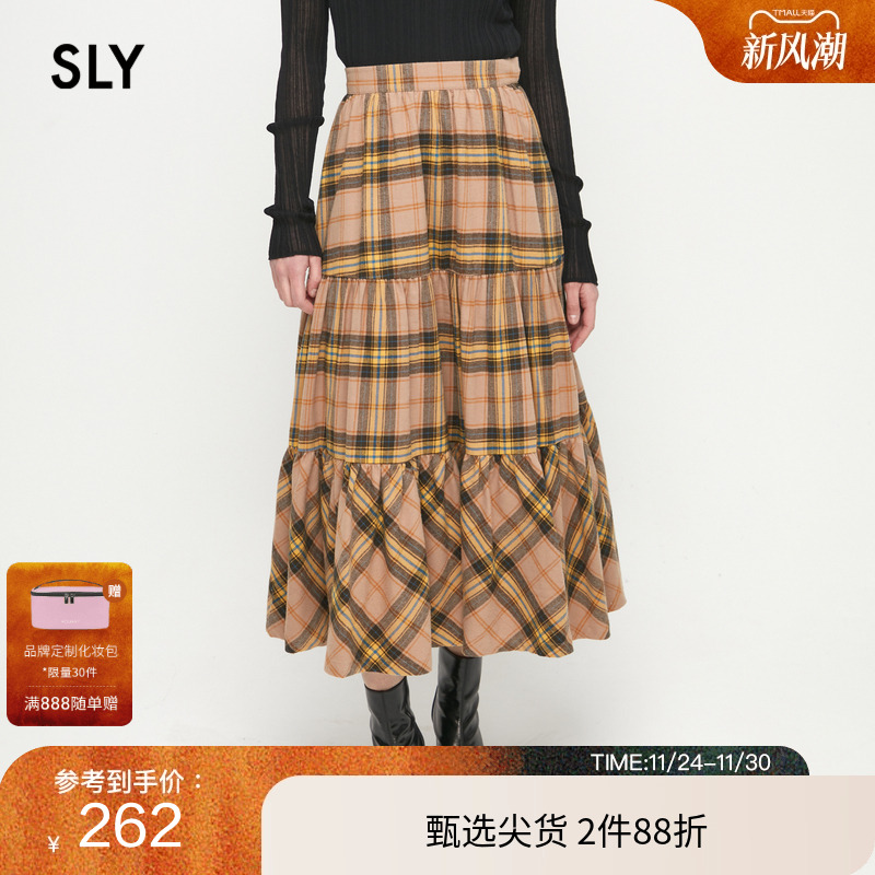sly英伦学院风复古格纹半身裙