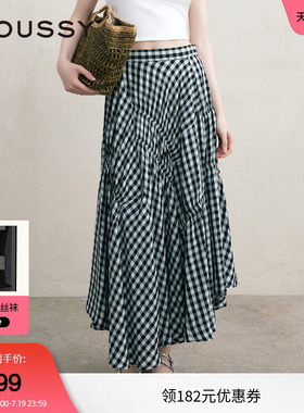 MOUSSY 夏季文艺感不规则格纹半身裙女028ISA30-3021